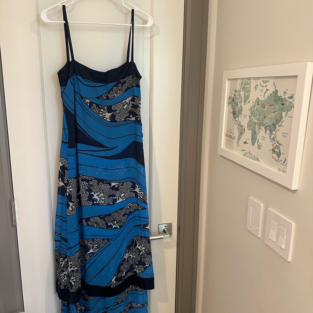 NWOT Warm Blue and Black Spaghetti Strap Maxi Sundress 100% Viscose